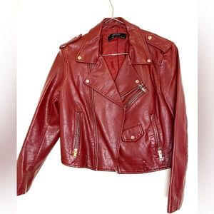 Zara Red Faux Leather Jacket/Sz L (belt not included)
